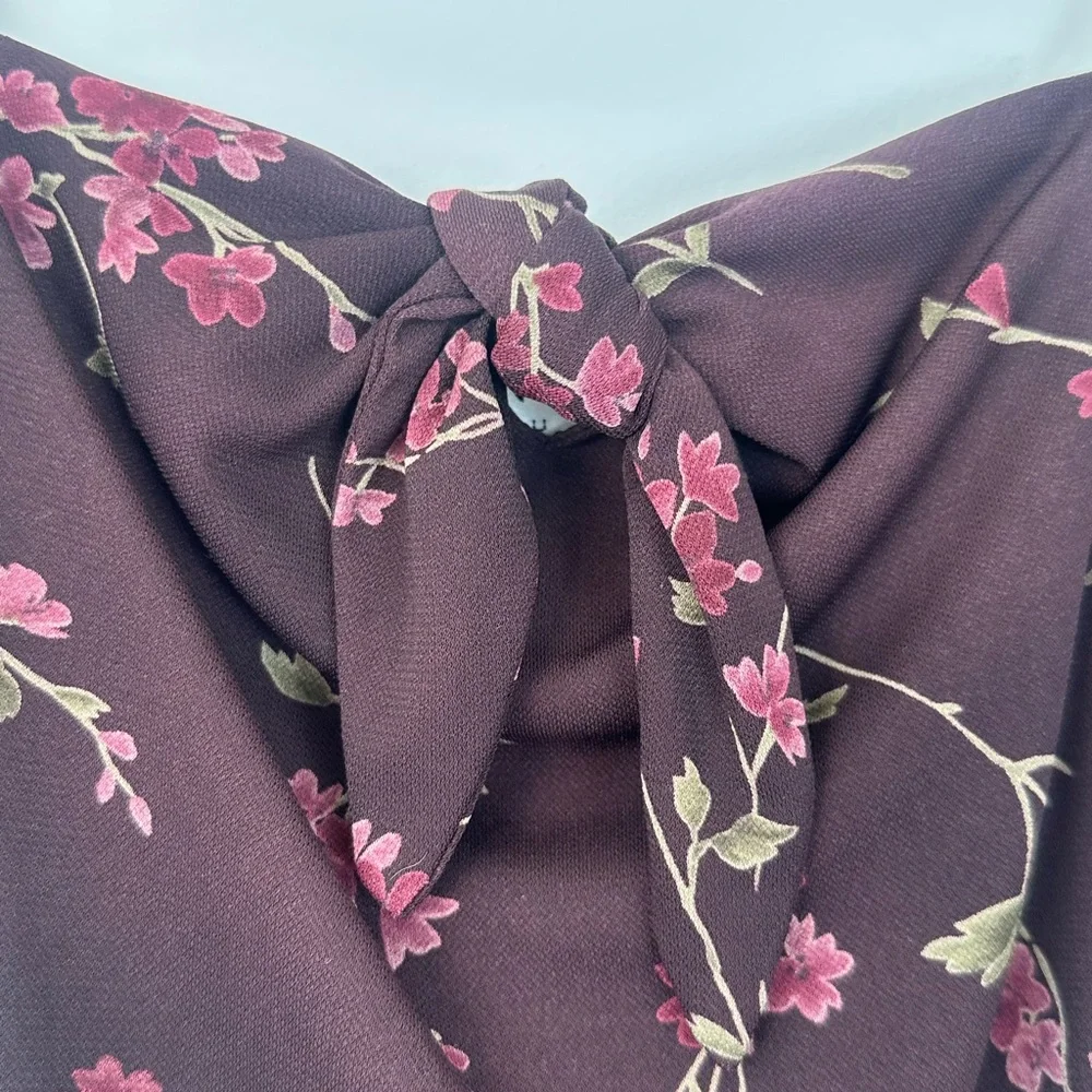 Vintage Y2k Teeze Me Deep Burgundy Dainty Pink Floral Fitted Dress - Picture 6 of 14